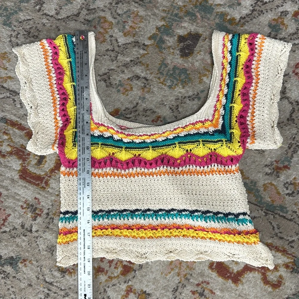 Zara Multi Color Cream Crotched Cropped‎ Cap Sleeve Top - medium - Picture 17 of 17